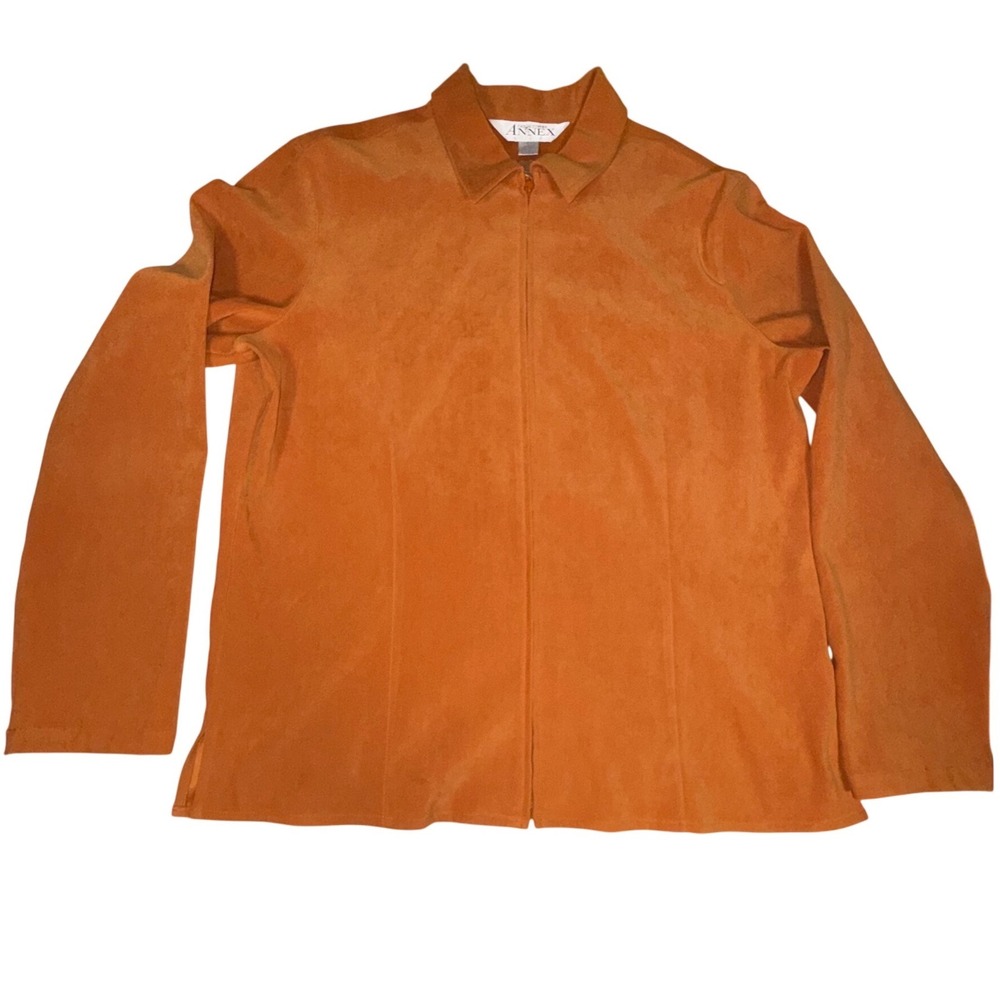 Casual Corner Annex Zip Front Jacket Womens L Orange Faux Suede Feel Stretch